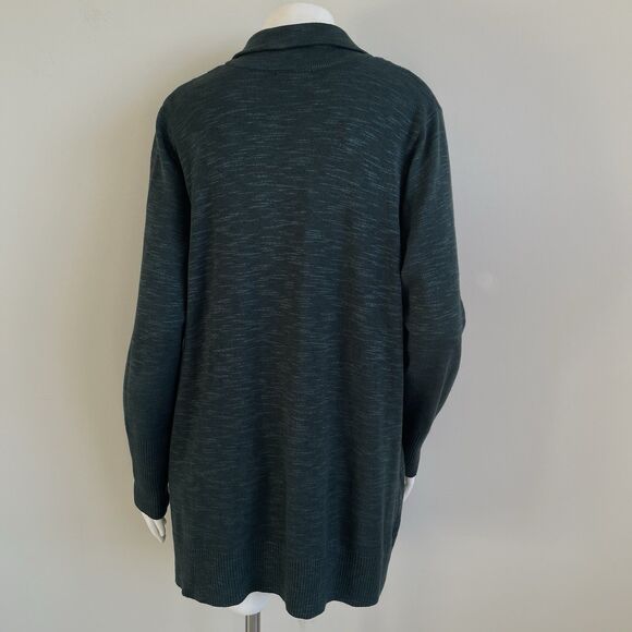 J Jill Sweater Size Medium Forest Green Cotton Knit Long Cardigan Pockets - Picture 7 of 13